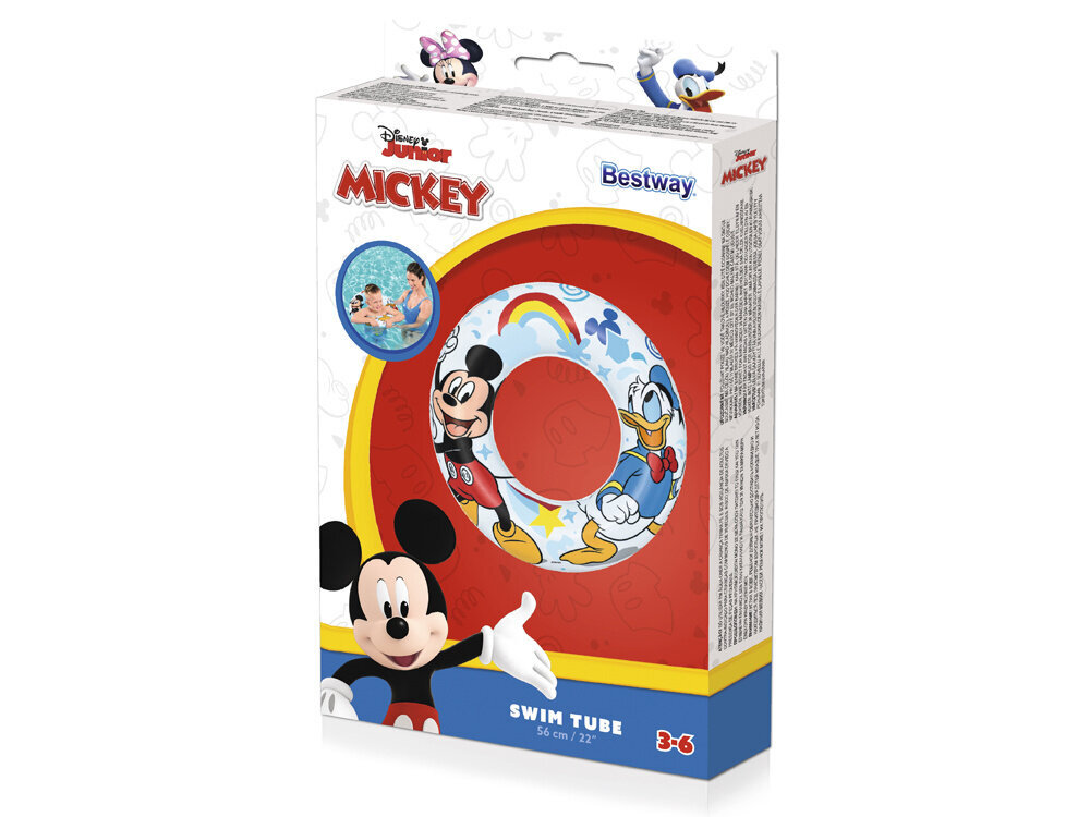 Pripučiamas plaukimo ratas Bestway Mickey Mouse (Peliukas Mikis), 56 cm kaina ir informacija | Vandens, smėlio ir paplūdimio žaislai | pigu.lt