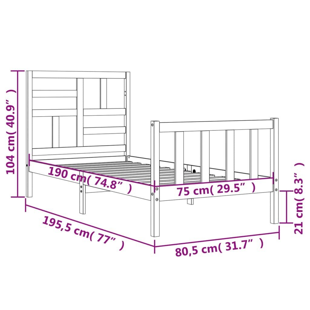 Lovos rėmas vidaXL, 75x190 cm, rudas kaina ir informacija | Lovos | pigu.lt