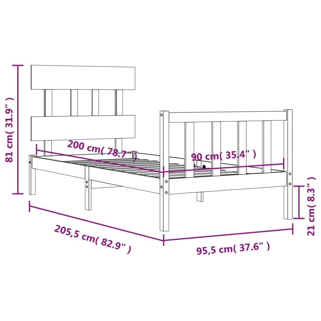 Lovos rėmas vidaXL, 90x200 cm, juodas kaina ir informacija | Lovos | pigu.lt