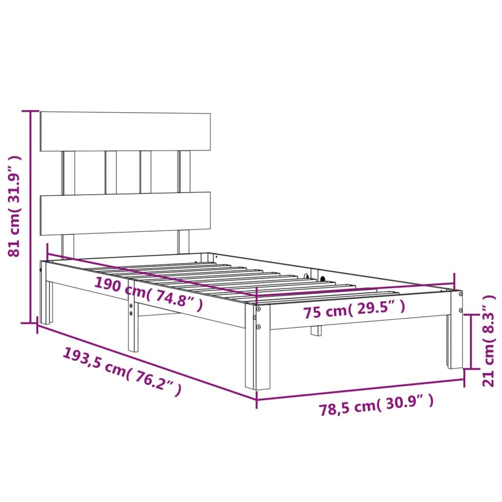 Lovos rėmas vidaXL, 75x190 cm, rudas kaina ir informacija | Lovos | pigu.lt