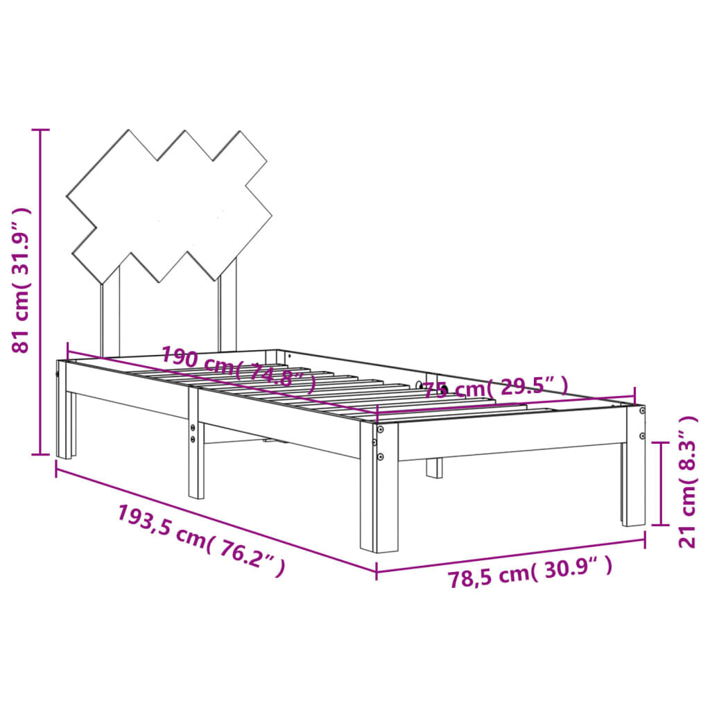 Lovos rėmas vidaXL, 75x190 cm, rudas kaina ir informacija | Lovos | pigu.lt