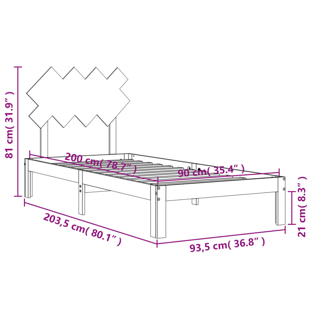 Lovos rėmas vidaXL, 90x200 cm, rudas kaina ir informacija | Lovos | pigu.lt