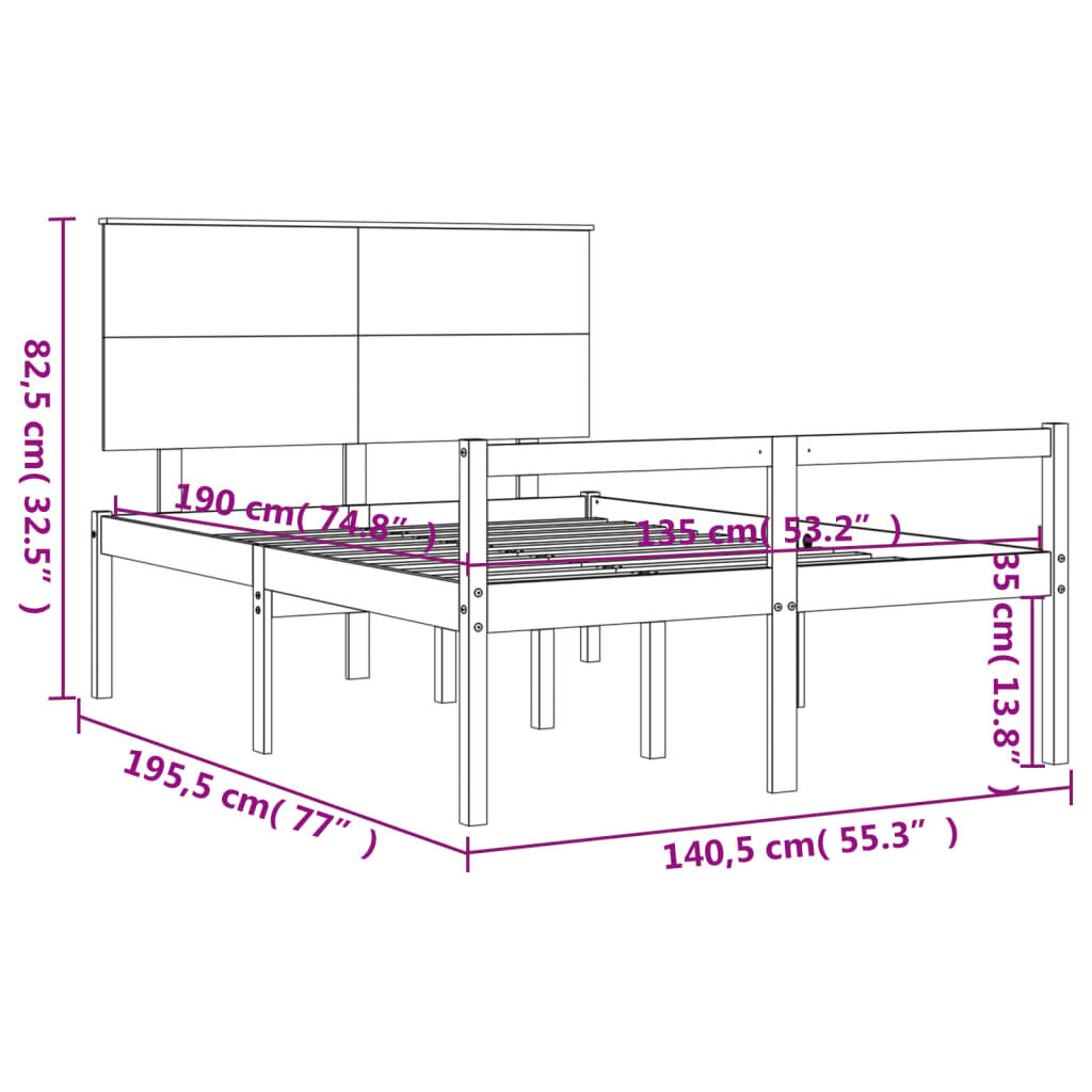 Lovos rėmas vidaXL, 135x190 cm, baltas kaina ir informacija | Lovos | pigu.lt