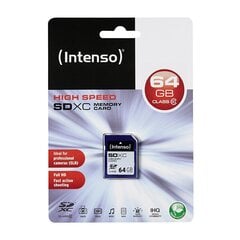 Карта памяти Intenso SDHC 64GB CL10 цена и информация | Карты памяти для фотоаппаратов, камер | pigu.lt