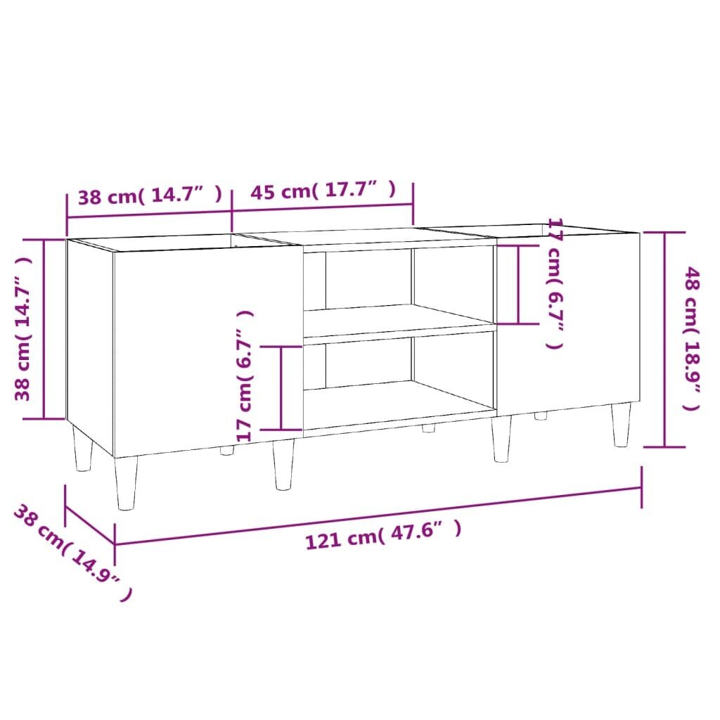 Vinilinių plokštelių spintelė vidaXL, 121 x 38 x 48 cm, balta kaina ir informacija | Svetainės spintelės | pigu.lt