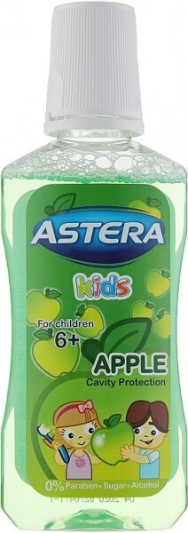 Burnos skalavimo skystis vaikams Astera Kids Green Apple, 300 ml kaina ir informacija | Dantų šepetėliai, pastos | pigu.lt