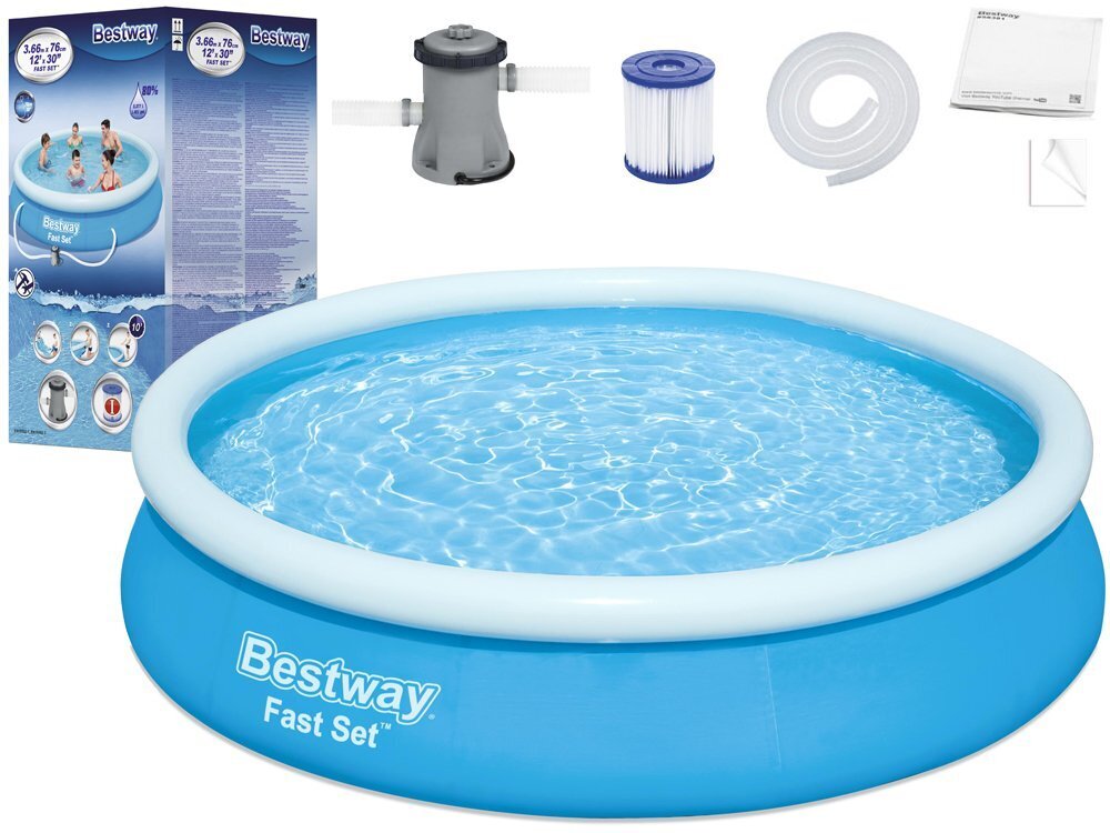 Pripučiamas baseinas vaikams Bestway Fast Set, 366 x 76 cm, su filtru цена и информация | Baseinai | pigu.lt