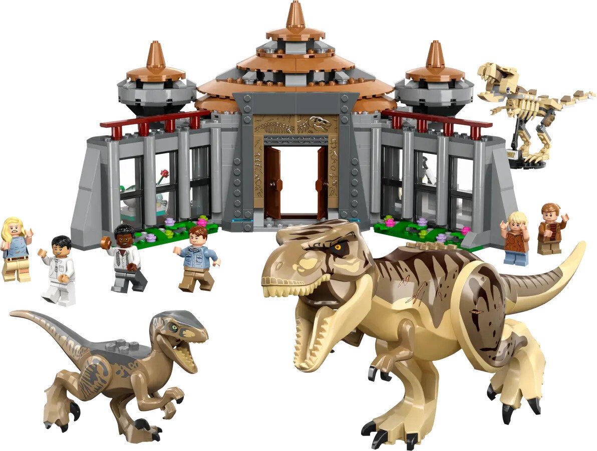 76961 LEGO® Jurassic World Lankytojų centras Tiranozauro ir velociraptoriaus ataka kaina ir informacija | Konstruktoriai ir kaladėlės | pigu.lt