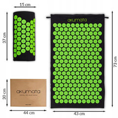 Akupresūros masažinis kilimėlis su pagalve Akumata, 73 x 43cm, juodas цена и информация | Аксессуары для массажа | pigu.lt