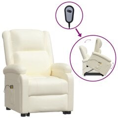 Atsistojantis masažinis krėslas, kreminis, dirbtinė oda kaina ir informacija | Svetainės foteliai | pigu.lt
