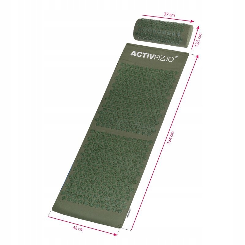 Akupresūros masažinis kilimėlis su pagalve Activfizjo, 124 x 42cm, žalias kaina ir informacija | Masažo reikmenys | pigu.lt