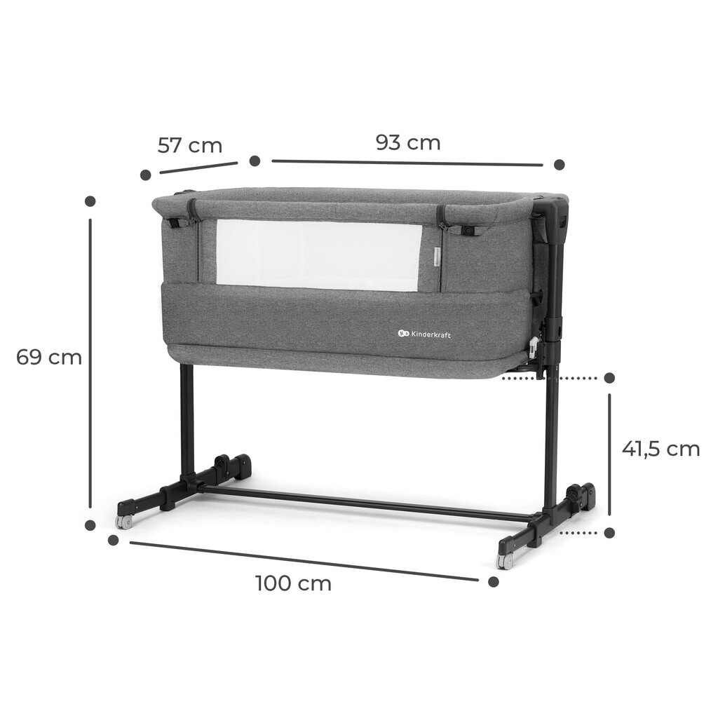 Lovytė Kinderkraft Neste Grow, dark grey kaina ir informacija | Maniežai vaikams | pigu.lt