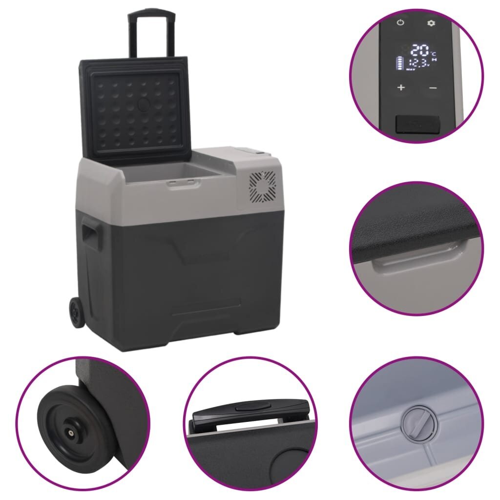 Šaltdėžė su ratukais ir adapteriu VidaXL, 30l, juoda kaina ir informacija | Šaltkrepšiai, šaltdėžės ir šaldymo elementai | pigu.lt