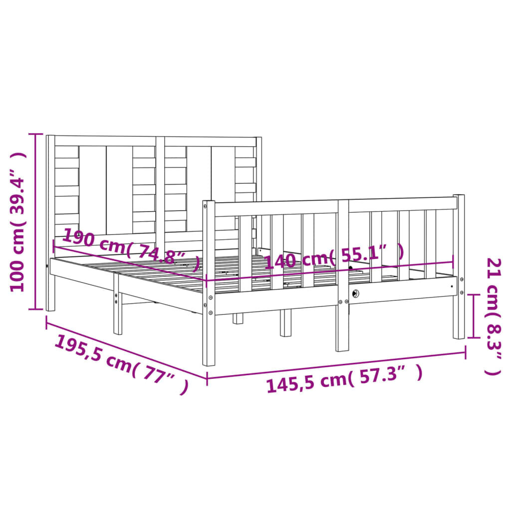 Lovos rėmas vidaXL, 140x190 cm, baltas kaina ir informacija | Lovos | pigu.lt