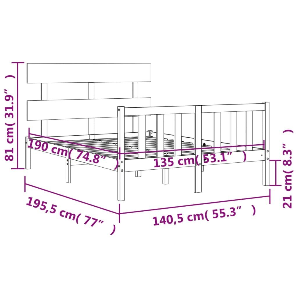 Lovos rėmas vidaXL, 135x190 cm, baltas kaina ir informacija | Lovos | pigu.lt