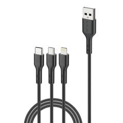 Foneng X36 3in1 USB to USB-C | Lightning | Micro USB Cable, 2.4A, 2m (Black) цена и информация | Кабели для телефонов | pigu.lt
