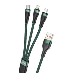 Foneng X78 3in1 USB to USB-C | Lightning | Micro USB Cable, 66W, 1.2m (Green) цена и информация | Кабели для телефонов | pigu.lt