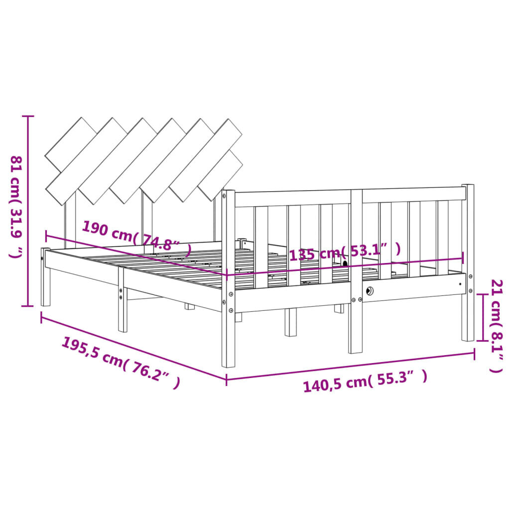 Lovos rėmas vidaXL, 135x190 cm, juodas kaina ir informacija | Lovos | pigu.lt