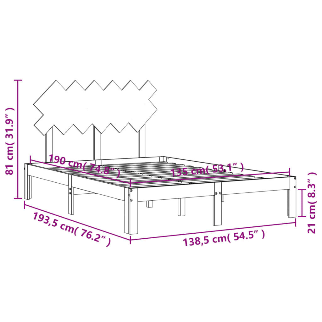 Lovos rėmas vidaXL, 135x190 cm, baltas kaina ir informacija | Lovos | pigu.lt