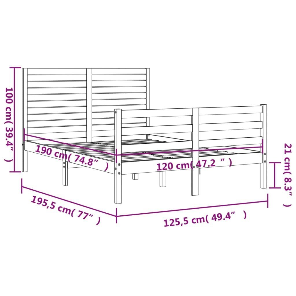 Lovos rėmas vidaXL, 120x190 cm, baltas kaina ir informacija | Lovos | pigu.lt