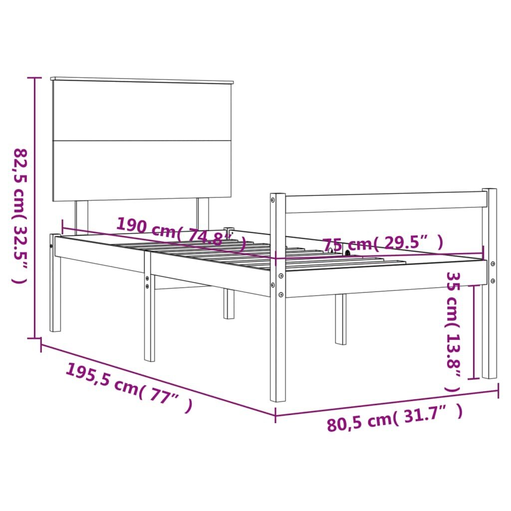 Lovos rėmas vidaXL, 75x190 cm, baltas kaina ir informacija | Lovos | pigu.lt