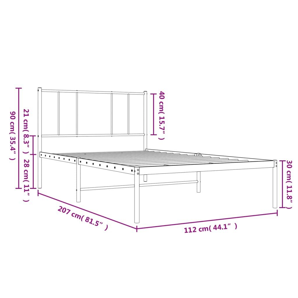 Lovos rėmas vidaXL, 107x203 cm, juodas kaina ir informacija | Lovos | pigu.lt