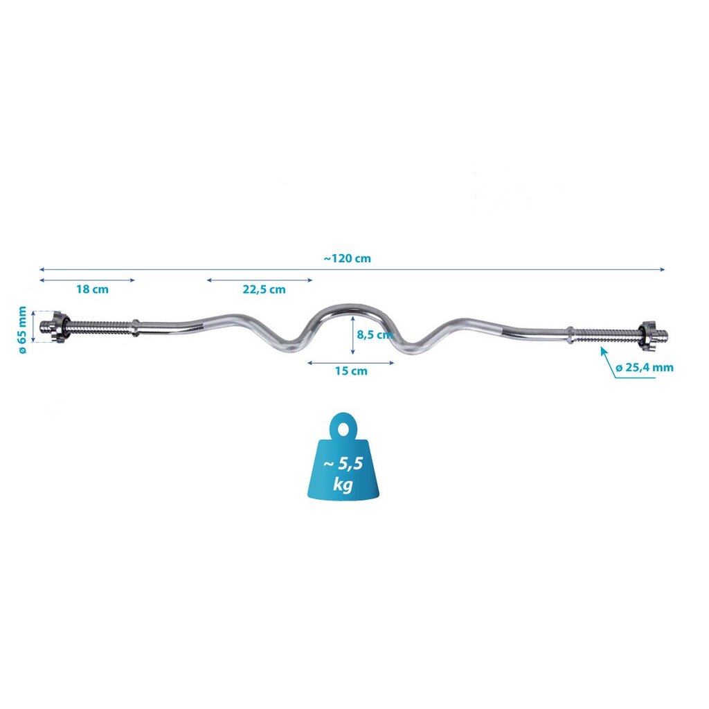 Grifas Eb Fit, 120 cm, 25.4 mm, lenktas kaina ir informacija | Svoriai, svarmenys, štangos | pigu.lt