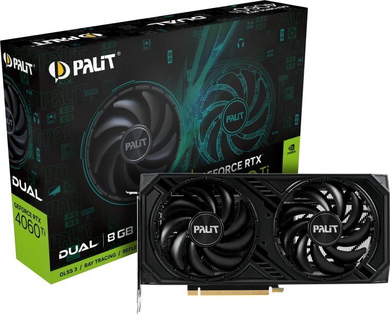 Palit GeForce RTX 4060 Ti Dual (NE6406T019P1-1060D) цена и информация | Vaizdo plokštės (GPU) | pigu.lt