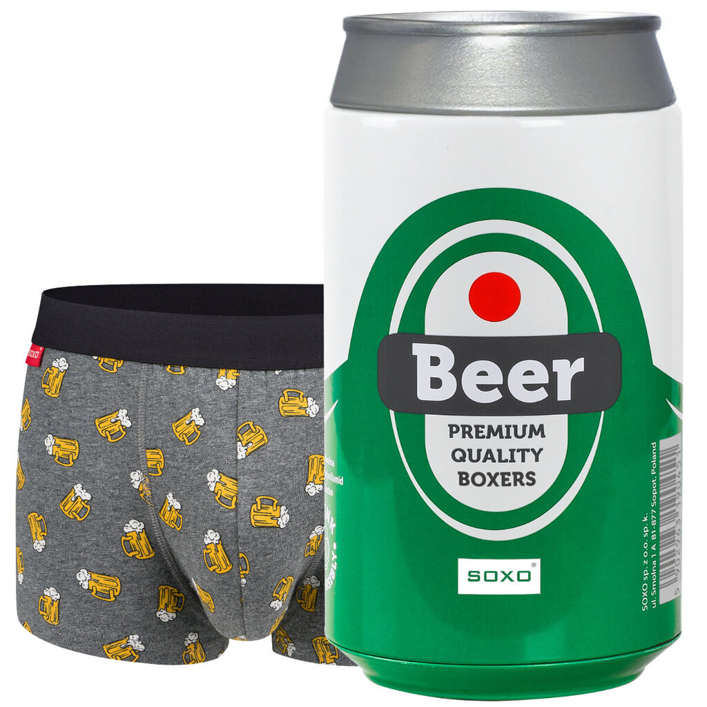 SOXO vyriški bokso šortai alaus skardinėje | Juokinga dovana | Berniukų diena | Kelnaitės jam originalioje pakuotėje kaina ir informacija | Trumpikės | pigu.lt