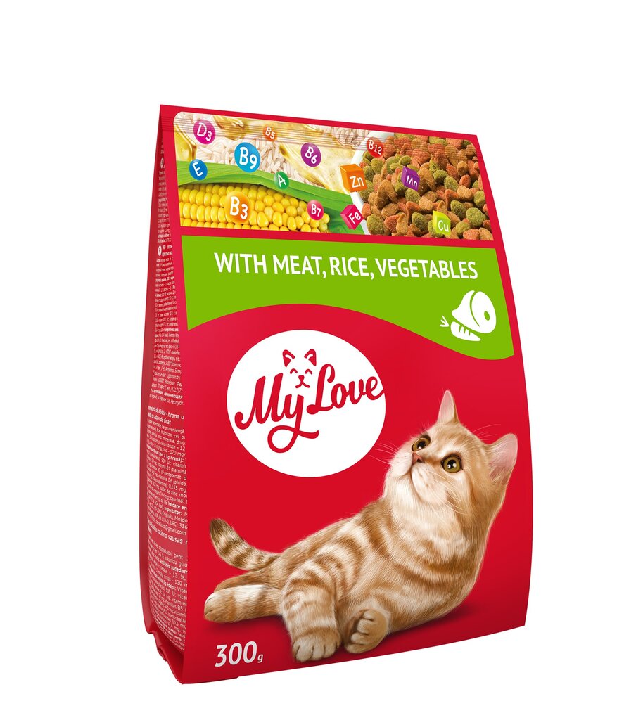 My Love suaugusioms katėms su mėsa, ryžiais, daržovėmis, 300 g kaina ir informacija | Sausas maistas katėms | pigu.lt