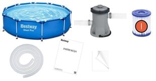 Каркасный бассейн 305 x 76 см, с фильтром, Bestway Steel Pro цена и информация | Бассейны | pigu.lt
