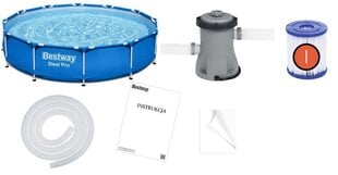 Каркасный бассейн 366 x 76 см, с фильтром, Bestway Steel Pro цена и информация | Бассейны | pigu.lt