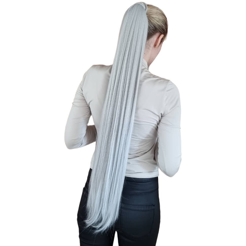 Plaukų uodega pilkos spalvos 85 cm, 100 g. 1001 nr. kaina ir informacija | Plaukų aksesuarai | pigu.lt