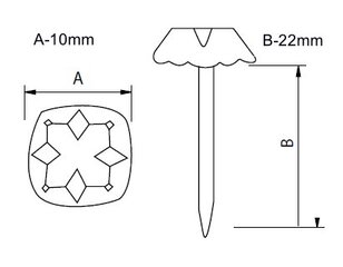 Dekoratyvinės vinys 77072-L, 10x22mm, 39 vnt. kaina ir informacija | Kiti priedai baldams | pigu.lt