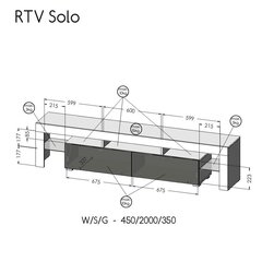 TV staliukas Cama Meble Solo, 200x45x35 cm, pilkas цена и информация | Тумбы под телевизор | pigu.lt