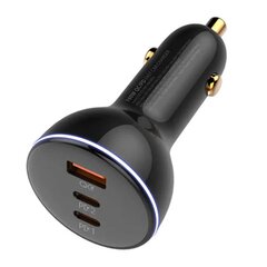 LDNIO Автомобильное зарядное устройство LDNIO C102, USB + 2x USB-C, 160 Вт + кабель USB-C на USB-C (черный) цена и информация | Зарядные устройства для телефонов | pigu.lt