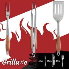 Набор столовых приборов Grilluxe® для барбекю, вилка для мяса + лопатка + щипцы, 3 шт. цена и информация | Аксессуары для гриля и барбекю | pigu.lt