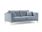 Trivietė sofa Luis 3, šviesiai mėlyna/auksinė