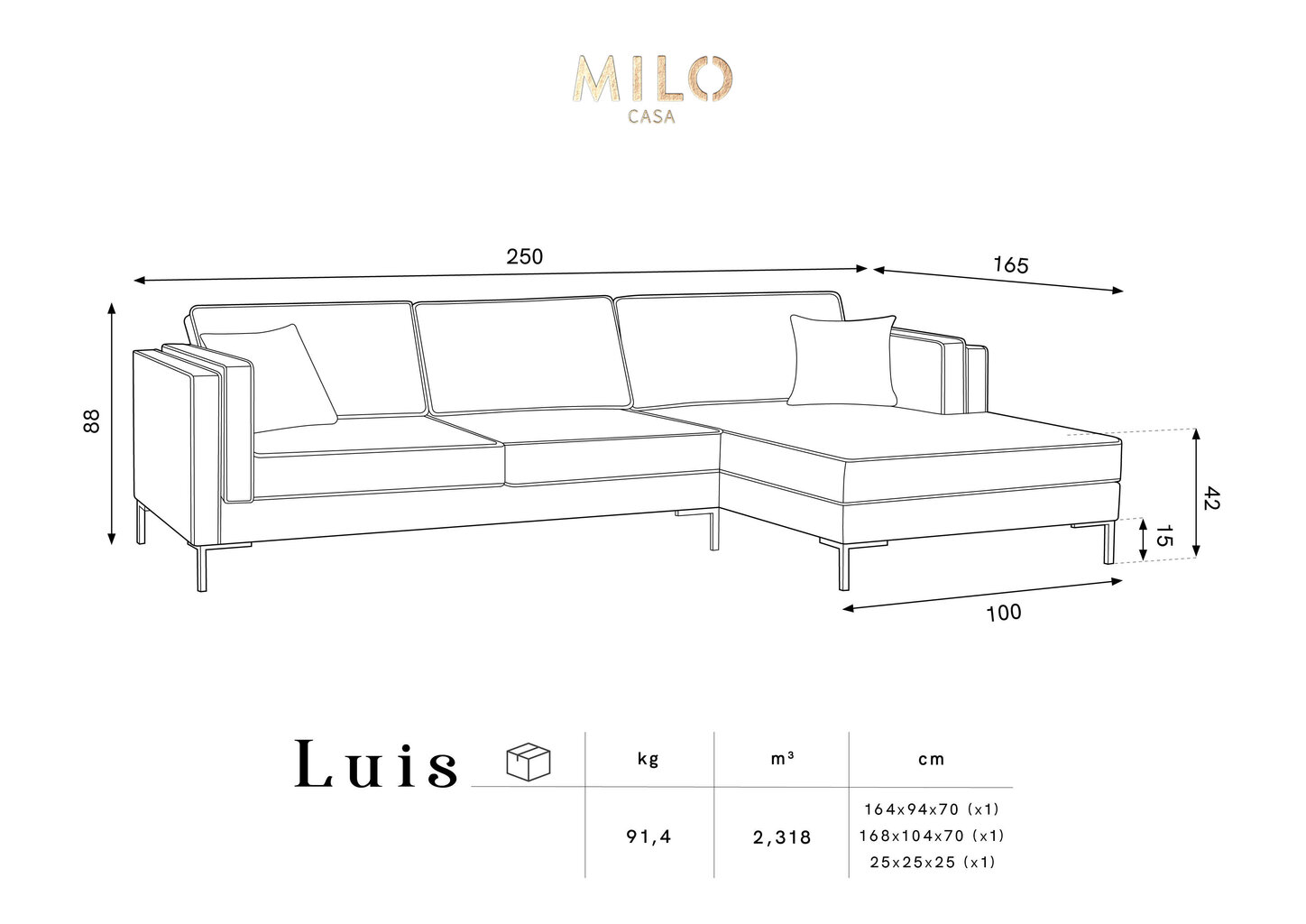 Kampinė sofa Luis 5, juoda/auksinė kaina ir informacija | Sofos | pigu.lt