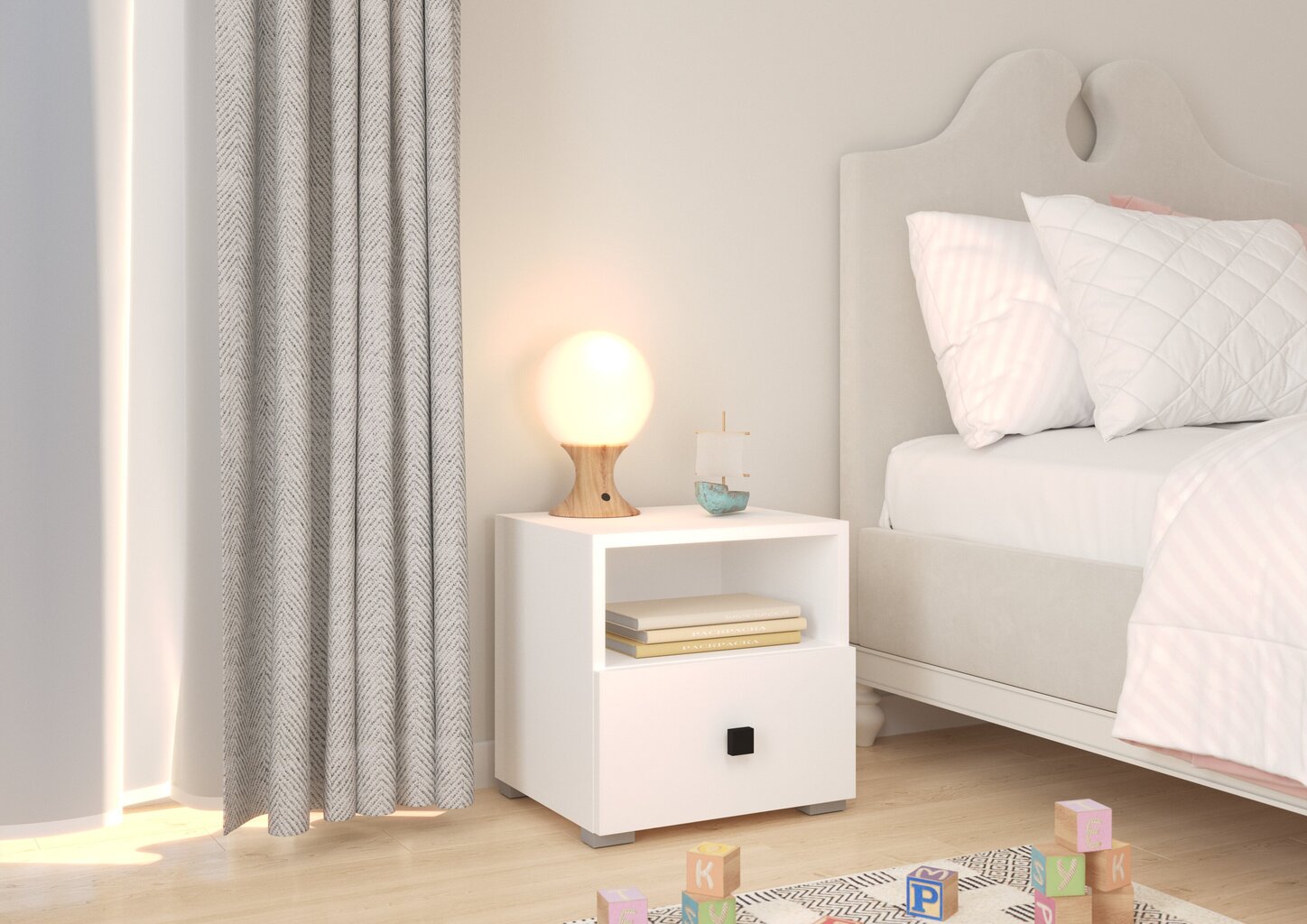 Naktinė spintelė ADRK Furniture Emi 4, balta kaina ir informacija | Spintelės prie lovos | pigu.lt