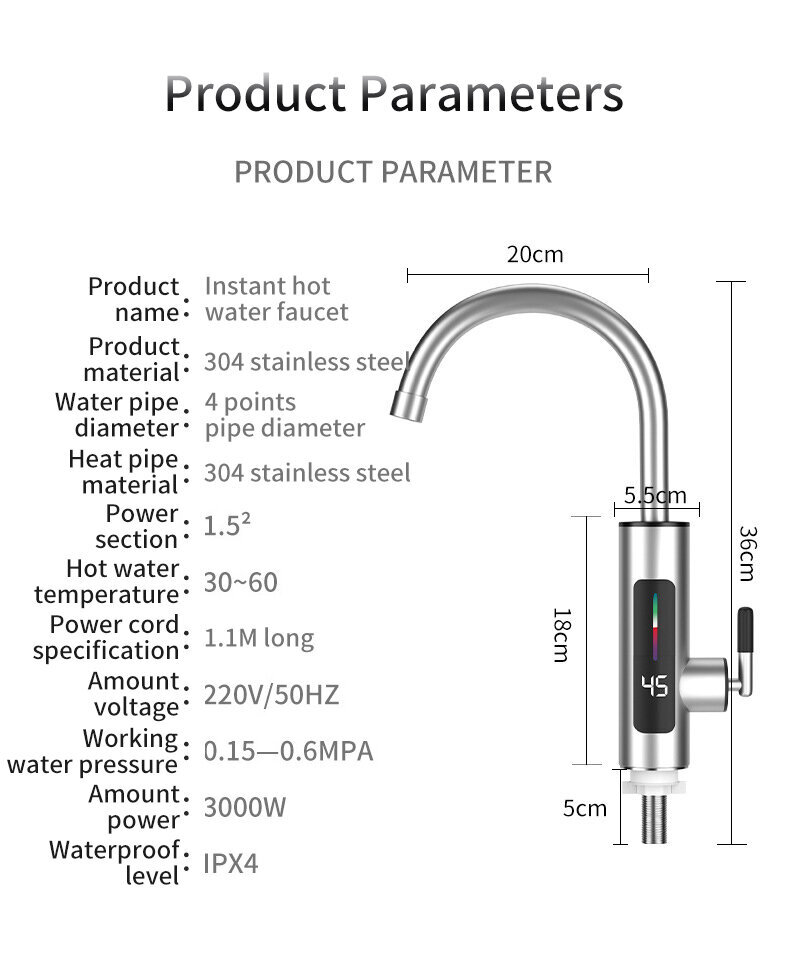 Metalinis momentinis vandens šildytuvas su ekranu Tavalax цена и информация | Vandens šildytuvai | pigu.lt