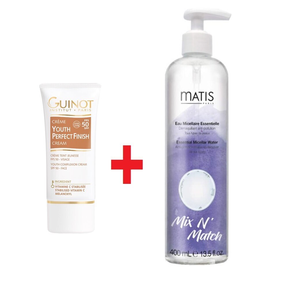 Veido priežiūros rinkinys brandžiai odai Guinot Youth Perfect Finish: veido kremas  SPF50, 30 ml + makiažo valiklis Matis Essential Micellar Water, 400 ml  kaina | pigu.lt