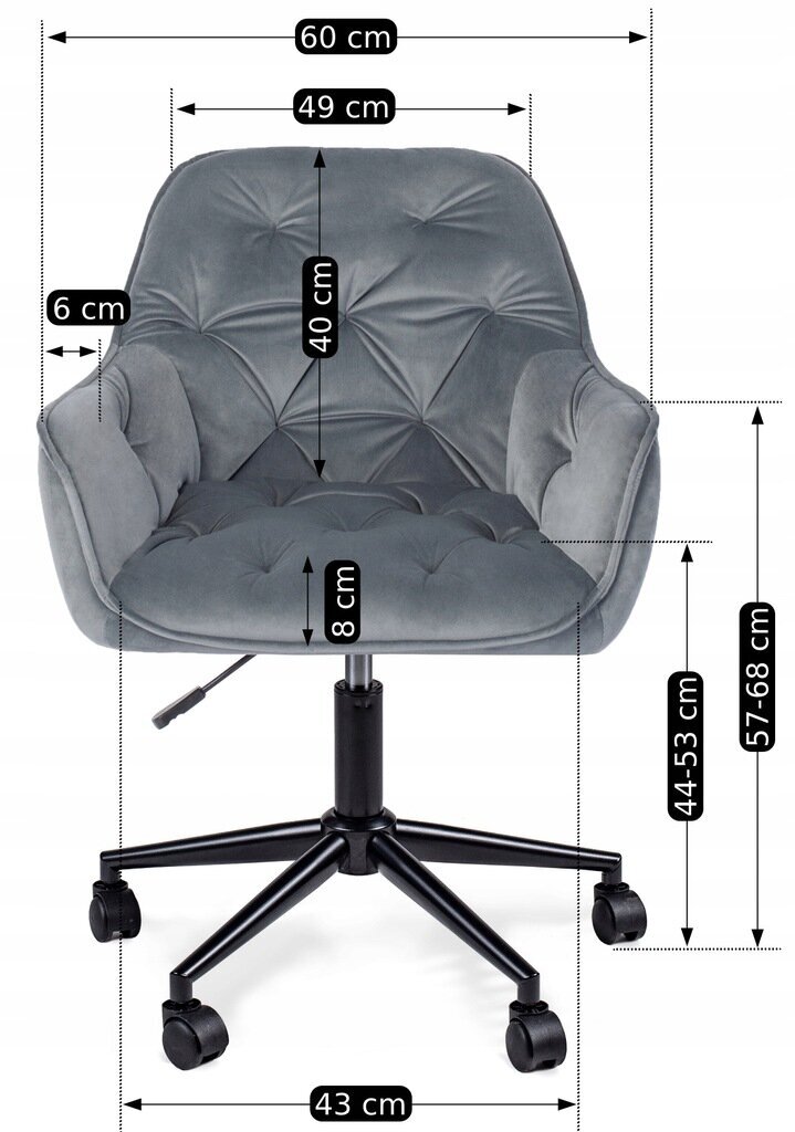 Biuro kėdė Mebel Elite Milan 2, pilkas aksomas kaina ir informacija | Biuro kėdės | pigu.lt