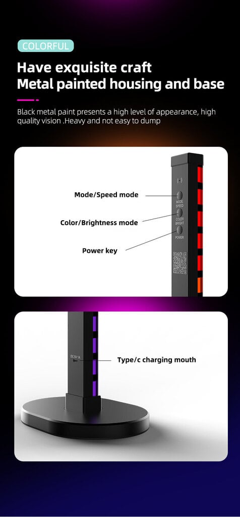 Balsu valdoma LED išmanioji muzikinė kolonėlė (1,2 m), APP valdymas kaina ir informacija | Garso kolonėlės | pigu.lt