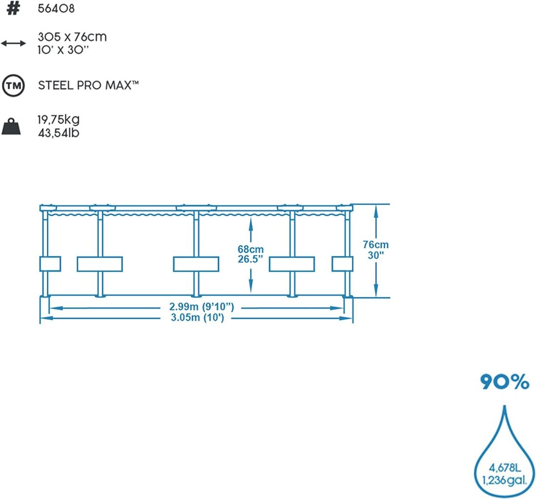 Baseino rėmo rinkinys Bestway, 305x305x76 cm kaina ir informacija | Baseinai | pigu.lt