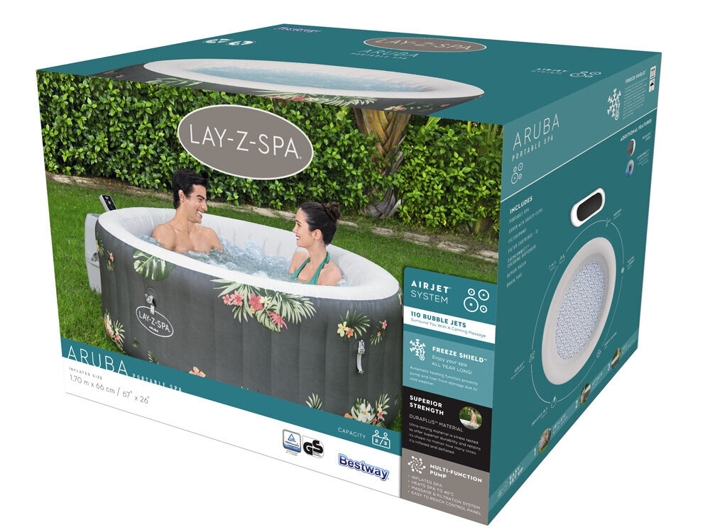 Pripučiama SPA sūkurinė vonia Bestway Lay-Z-Spa Aruba, 170 x 66 cm, su filtru цена и информация | Baseinai | pigu.lt