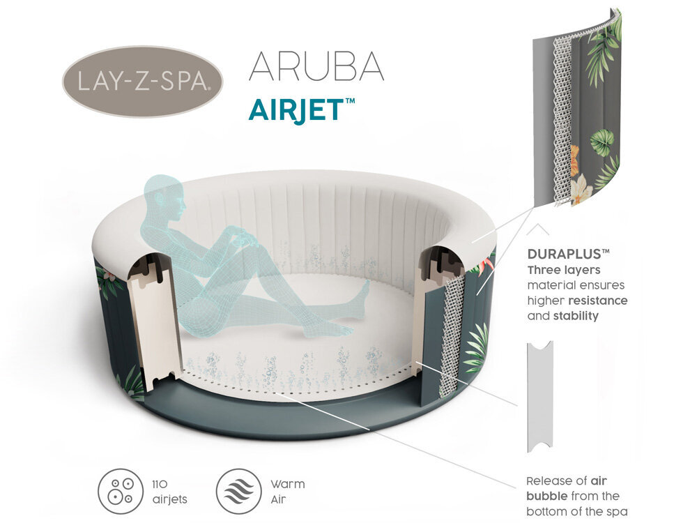 Pripučiama SPA sūkurinė vonia Bestway Lay-Z-Spa Aruba, 170 x 66 cm, su filtru kaina ir informacija | Baseinai | pigu.lt