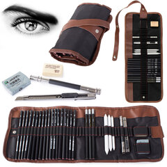 Piešimo rinkinys Professional pouch sketch drawing set, 28 vnt kaina ir informacija | Piešimo, tapybos, lipdymo reikmenys | pigu.lt