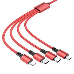 Borofone Cable BX72 4 in 1 - USB to 2xType C, Micro USB, Lightning - 2A 1 metre red цена и информация | Кабели для телефонов | pigu.lt