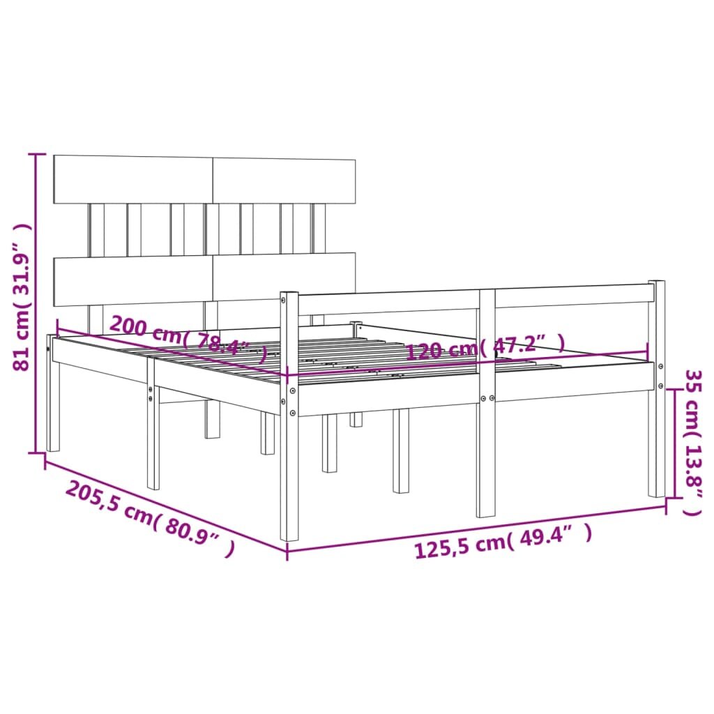 Lovos rėmas su galvūgaliu, 120x200cm, medienos masyvas kaina ir informacija | Lovos | pigu.lt